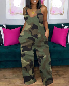 2023 African Printed Wide Leg Pant Jumpsuit Women Casual V Neck