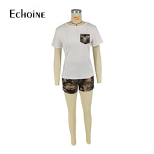 Load image into Gallery viewer, Echoine Women Summer camouflage Print Shortsleeve Top And Elastic