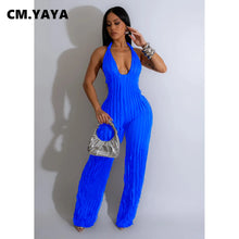Load image into Gallery viewer, CM.YAYA Fashion Ruffles Women Halter Deep V-neck Backless Wide Leg