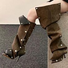 Load image into Gallery viewer, Metal Button Spliced Denim Boots High Heel Boots 2023 High Barrel