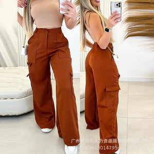 Wepbel Wide Leg Trousers Solid Color Streetwear Fashion Cargo Pants