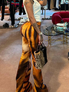 Weird Puss Tiger Print Flare Pants Women 2023 Y2K Summer Trend Skinny