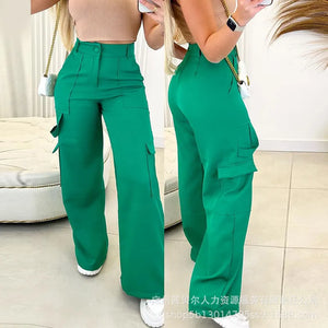 Wepbel Wide Leg Trousers Solid Color Streetwear Fashion Cargo Pants