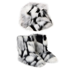 Load image into Gallery viewer, Winter Warm Women Fur Boot Woman Fluffy Faux Fur Fisherman Hat Set