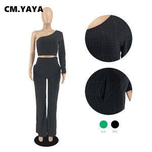 Cm.yaya Waffle Plaid Two 2 Piece Set For Women Outfits Autumn Winter