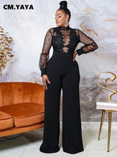 Load image into Gallery viewer, Cm.yaya Women Lace Patchwork Long Sleeve Loose Straight Jumpsuit