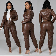 Load image into Gallery viewer, Pants Sets Women Pu Leather Matching Sets Autumn Spring Winter Fleece