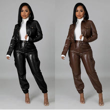 Load image into Gallery viewer, Pants Sets Women Pu Leather Matching Sets Autumn Spring Winter Fleece