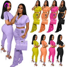 Load image into Gallery viewer, Tracksuit Women 2 Piece Set Printed Zipper Fly Crop Hooded Coat Skinny